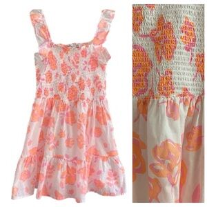 Vineyard Vines White Orange Print Floral Print Smocked Dress Medium